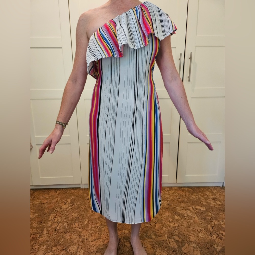Colorful Striped One-Shoulder Dress